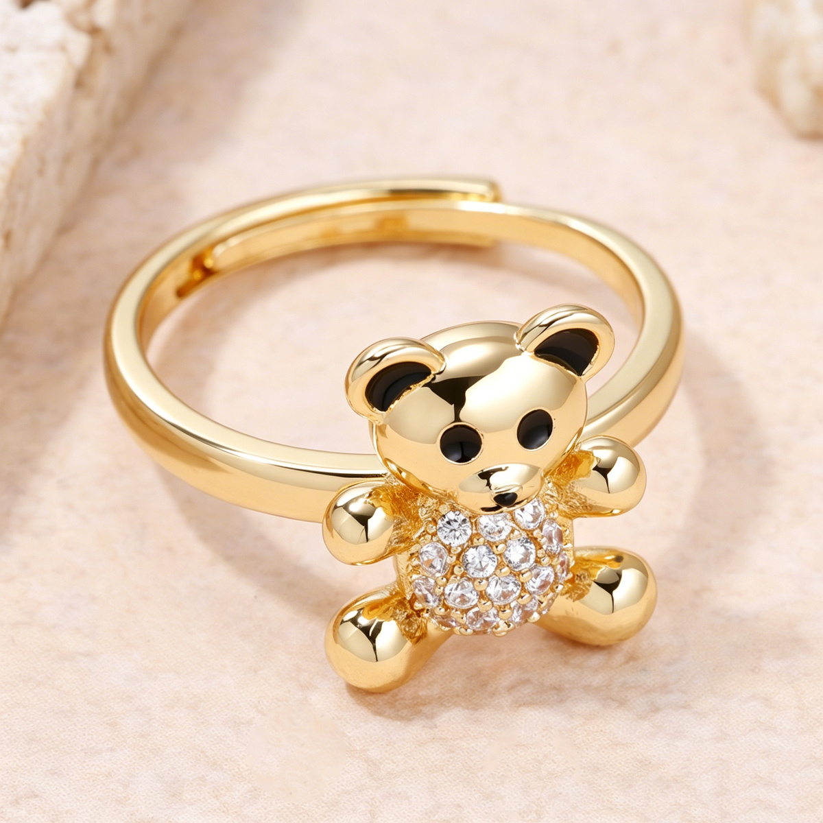 Women's Cute Teddy Bear Open Ring, Adorable Gift for Her